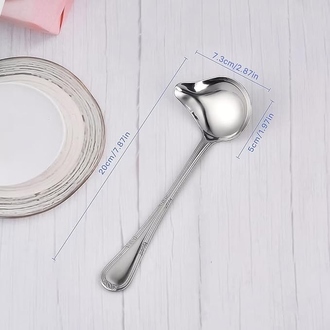2 Pack Stainless Steel Saucier Drizzle Spoon with Spout Small Gravy Ladle, 7.87" Soup Spoons Kitchen Utensil Mirror Polish Drizzle Spoon for Chocolates, Gravies and Sauces, Silver