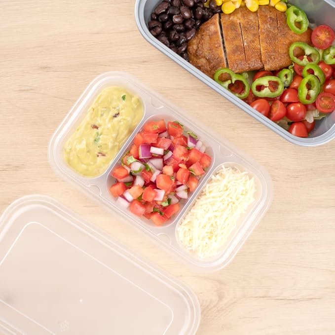 Restaurantware TRAYS ONLY: Futura 15.2 Ounce Trays For Containers, 100 Microwavable Trays For 24, 34, & 44 Ounce Containers - Containers Sold Separately, 3 Compartments, Clear Plastic Food Trays
