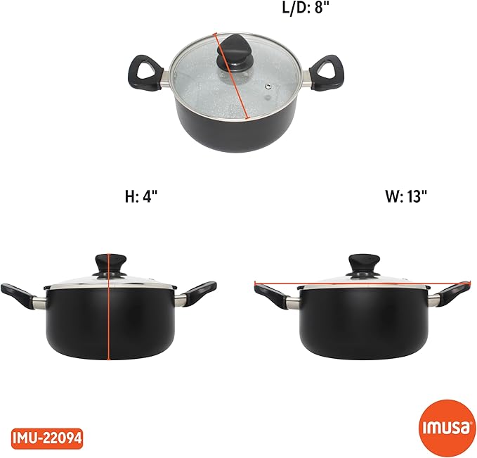 IMUSA 3 Qt Gray Speckled Ceramic Caldero Dutch Oven Stock Pot with Glass Lid – Nonstick Rice, Soup, Stew Pot for Hispanic Cooking, Vegetables, Pasta & Everyday Meals