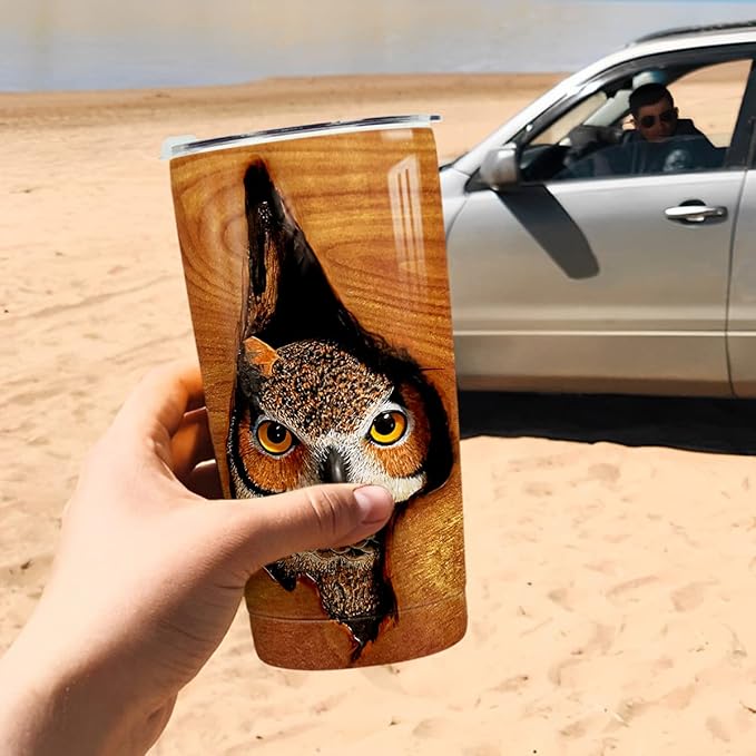 winorax Tumbler 20oz Owl Gifts For Owl Lovers Women Girl Men Boy Owls Wooden Drawings Tumblers Coffee Travel Mug Cup With Lid Owls Gifts For Birthday Christmas