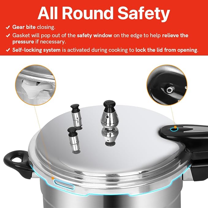 5.3 Quart Pressure Cooker, 10 Psi Induction Compatible Pressure Canner w/Multiple Pressure Control & Protection, Canning Rack Included