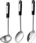 Stainless Steel Cooking Spoons Set, Large Serving Spoons Stainless Steel with Soup Ladle, Solid Spoon & Slotted Spoon, 3-Piece Thickened Metal Cooking Spoon for Kitchen Serving & Cooking