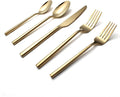 Gold Silverware Set, 20-Piece Flatware Cutlery Set Service for 4, Heavy Duty Titanium Coating Modern Design, 18/0 Stainless Steel Utensils, Dishwasher Safe