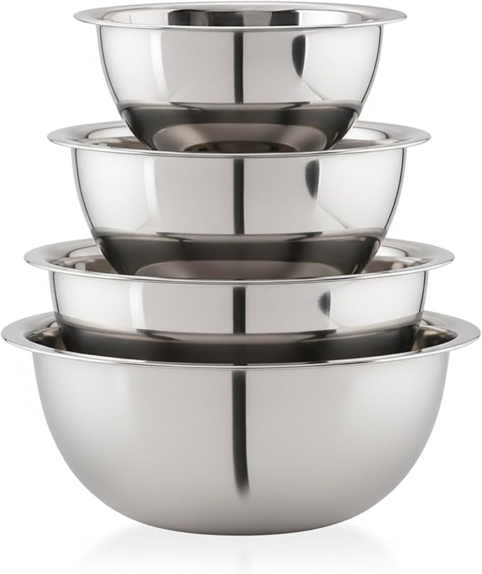 CRAFTONE Stainless Steel Mixing Bowls Set of 4 – Nesting Bowls for Baking, Salad, Dessert, Rice & Food Storage – Durable & Space-Saving Kitchen Bowl Set