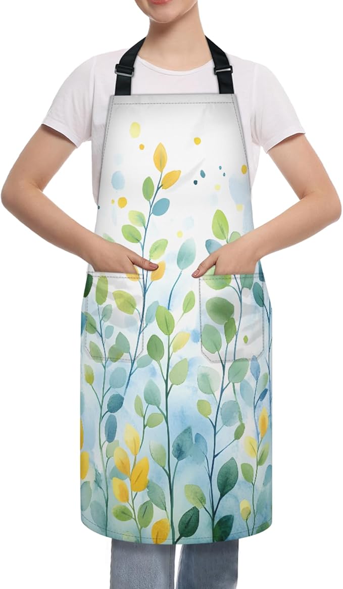 Kitchen Apron with Pockets,Adjustable Aprons for Women Men,Waterproof Chef Aprons for Cooking,BBQ,Gardening