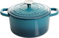 Crock-Pot Artisan 3-Quart Round Enameled Cast Iron Dutch Oven – Gradient Teal, Durable Heavy-Duty Cookware for Slow Cooking, Roasting, Baking with Lid
