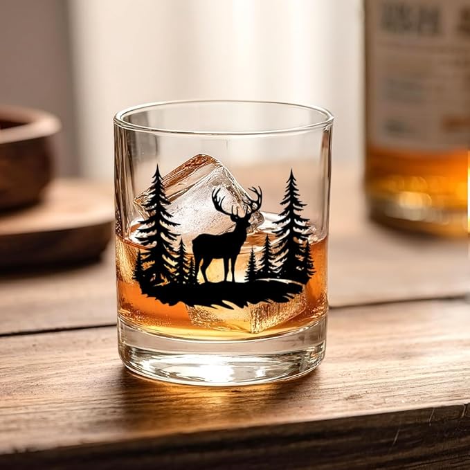 RZHV Moose Jungle Old Fashioned Whiskey Glass, Thanksgiving Birthday Gifts for Moose Lover Friend Mom Dad Coworker Employee, Christmas New Year Gifts for Animal Lovers Friend Brother Sister Men Women