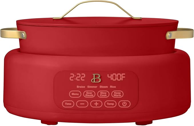 Beautiful 10-in-1 Electric MultiCooker 6 Quart - Programmable Slow Cooker, Sous Vide, Rice Cooker - Sleek Touch Timer & Delayed Start - Kitchen Appliance by Drew Barrymore (Tomato Red)