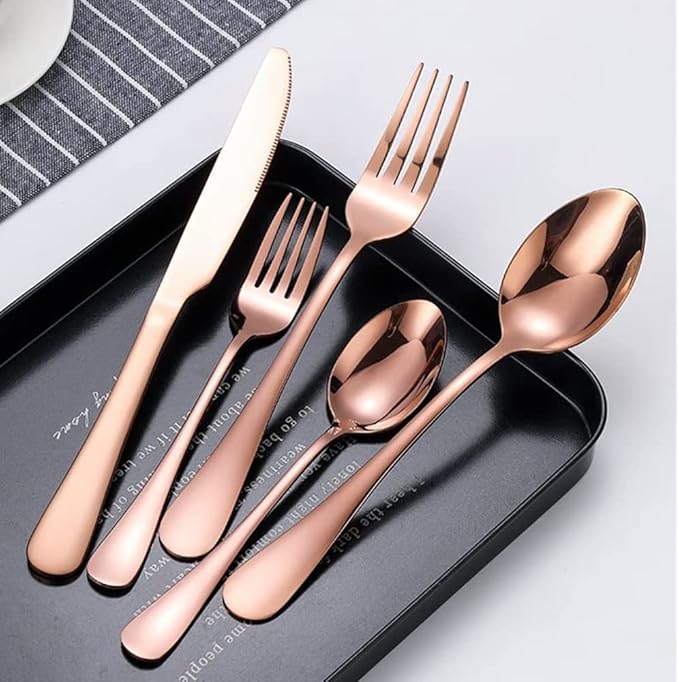 Copper Cutlery Modern Rose Gold Silverware Set Stainless Steel Flatware 60 Pieces Service 12 People for Home Restaurant Kitchen Utensils Parties