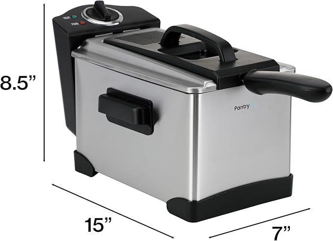 2 L / 2.1 Qt Stainless Steel Immersion Electric Deep Fryer 1400 W - Drip-Hook Basket - Precise Temperature Control - Lid w. Viewing Window - Odor Filter by TheDisplayGuys