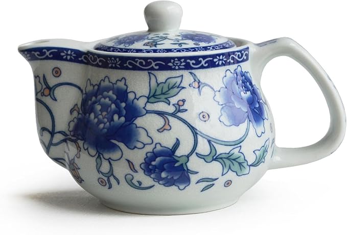Teapot 260ml Blue White Peony Flower Porcelain Kettle Stainless Infuser (Mudan Flower 260ml)