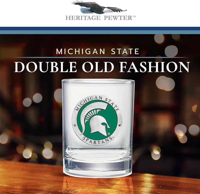 Heritage Pewter Michigan State Double Old Fashion | Double Rocks Glass 14 OZ for Liquor | Expertly Crafted Pewter Glass