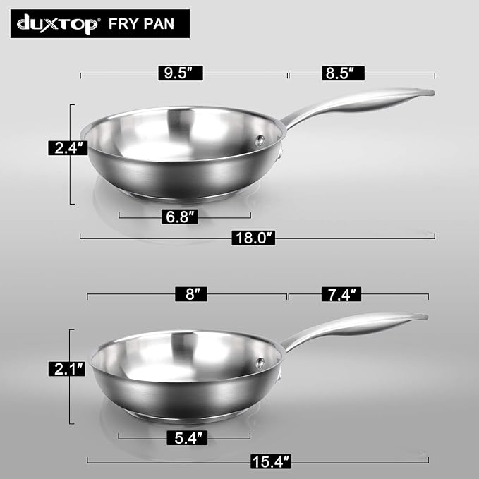 Duxtop Tri-ply Stainless Steel Frying Pan with Stay-Cool Handle, Professional 8 inch Fry Pan with Induction Magnetic Bottom, Healthy Small Skillet, Dishwasher and Oven Safe