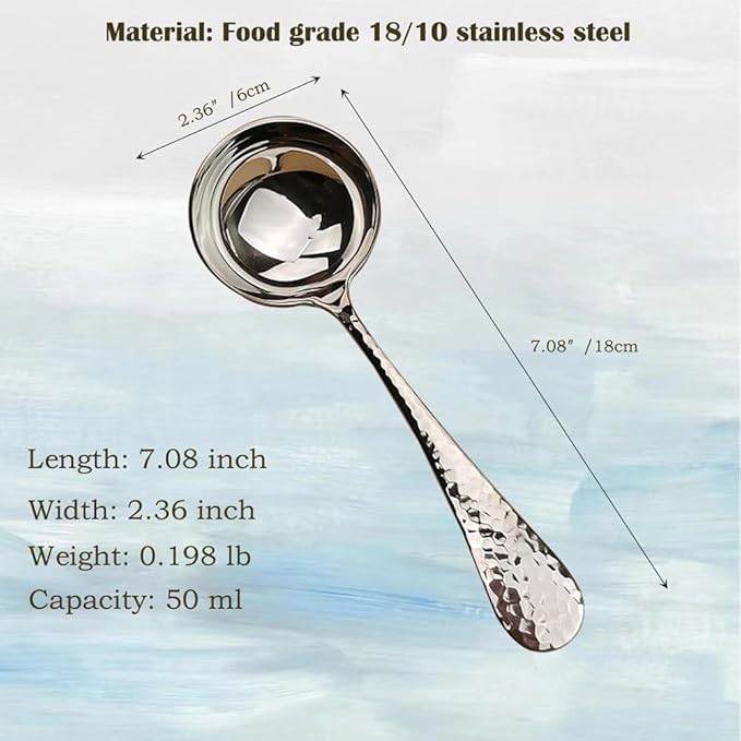 7.08 Inch Small Ladle, Premium 18/10 Stainless Steel, Hammered Gravy Ladle for Serving Soup, Sauces, Gravies, Silver