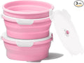 Vdomus Collapsible Food Storage Containers - Leak Proof, Microwave Safe - 40.5oz/1.2L Airtight Silicone Food Containers - Meal Prep Collapsible Bowls with Lids - Set of 3 - Pink