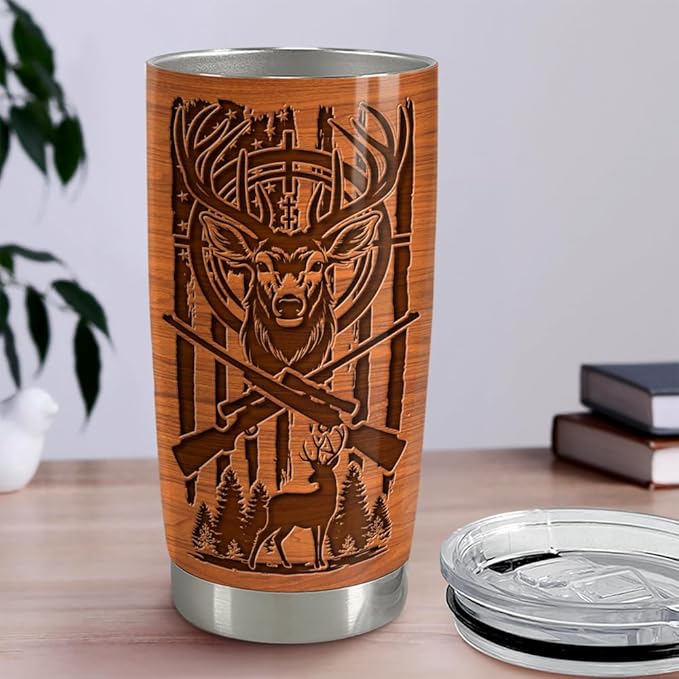 Hunting Tumbler 20oz Stainless Steel Insulated Travel Mug Cup for Men Deer Hunter Gifts for Birthday Christmas Fathers Day