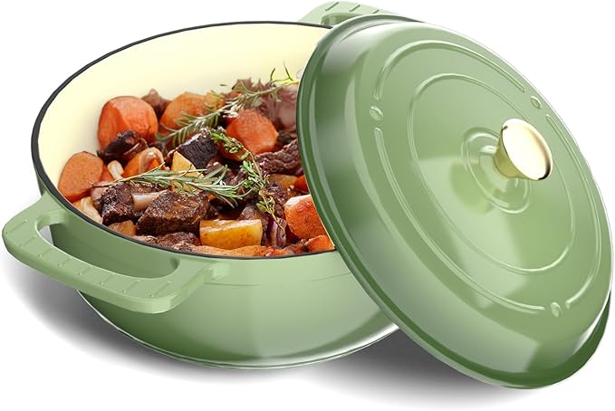 VINGLI 6QT Enameled Cast Iron Round Dutch Oven Pot with Lid, NonStick Casserole Pot with Dual Handles & Silicone GlovesRed, Oven Safe up to 500°F or on Stovetop, Dutch Oven for Bread Baking, Green