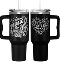 Music Gifts for Men, Women & Teens - 40oz Musical Themed Tumbler with Handle for Music Lovers, Teacher Appreciation Gifts - Fathers Day, Mothers Day, Birthday, Christmas Gift for Rhythm Lovers