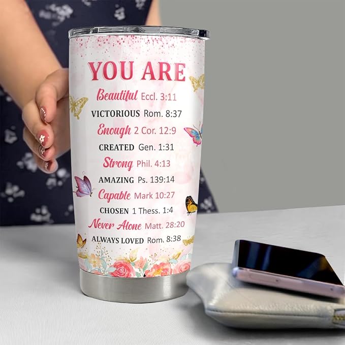 SANDJEST Inspirational Gifts for Women Tumbler 20oz Christian Gift Stainless Steel Insulated Coffee Travel Cup Mug Motivational Gift for Women Birthday Christmas