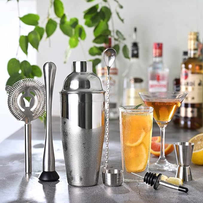Cocktail Shaker Set & Bar Kit – 24 oz Stainless Steel Drink Mixer Martini Shaker for Bartender – Complete Cocktail Kit w/Strainer, Muddler, Alcohol Mixer Tools