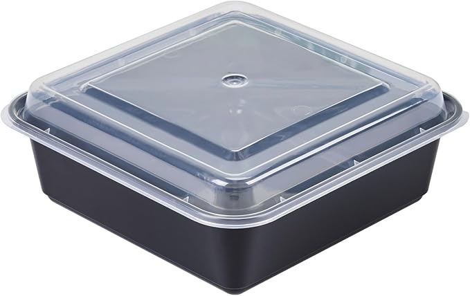 Restaurantware Take Out Containers 100 Pack of 32 oz with Clear Lids Microwave-Safe Disposable Plastic Food Storage Containers Stackable Greaseproof Black Meal Prep Square Single Compartment