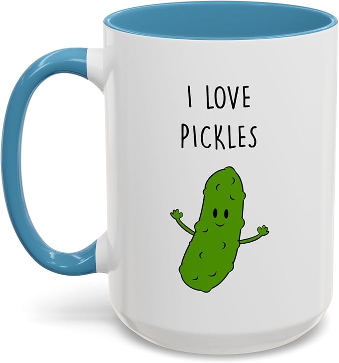 Cute Pickle Lovers Coffee Mug - I Love Pickles, Black Accent Mug, Funny Gift for Veggies Fans, Kitchen Decor, Unique Ceramic