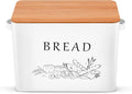 P&P CHEF Bread Box for Kitchen Counter, Metal Bread Storage Bin with Wooden Cutting Lid, Large Capacity for Holding 2+ Loaves, Retro Modern Style, Size 13” x 7.2” x 9.7”, White