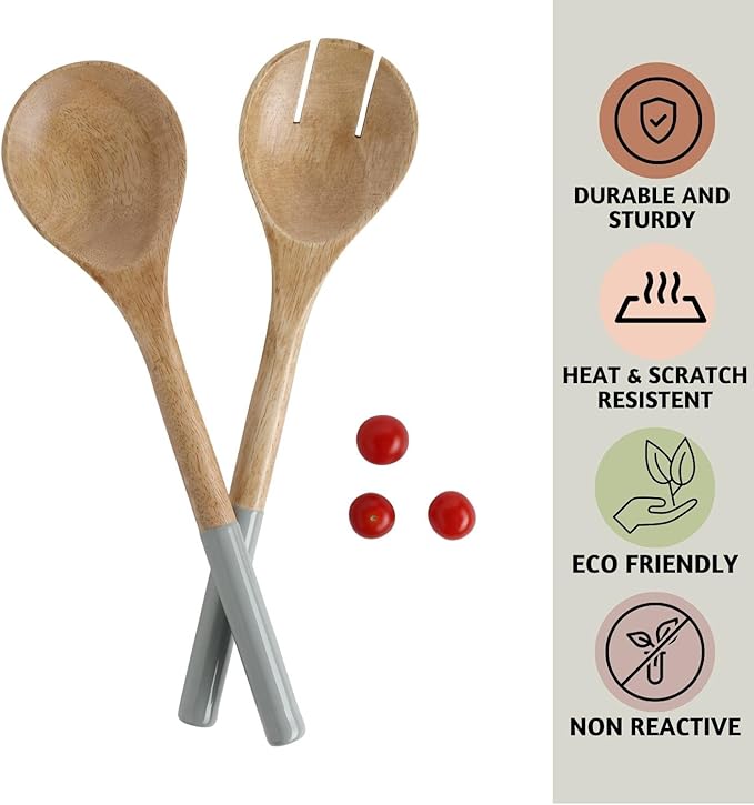 Folkulture Salad Servers or Salad Tongs | Set of 2 (12") Serving Spoons in Kitchen Essentials or Salad Hands Set | Wooden Salad Tongs for Serving | Christmas Gifts for Women Unique
