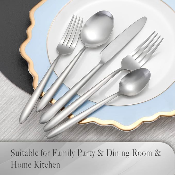 DEACORY Silverware Set 5 Pieces Flatware Set Cutlery Set Stainless Steel Matte Finished Drip Handle Service for 1