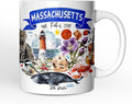 OrnamentallyYou State Travel Landmark Mugs – 12 oz Ceramic Coffee Cups, U.S. Souvenir Gift for Tourists (Artistic Massachusetts State Themes and Landmarks Mug)