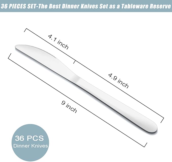 36-Piece Butter Knives, Dinner Knife Set (9 Inches), Food Grade Stainless Steel Table Knife, Knives Silverware for Home/Restaurant/Kitchen, Dishwasher Safe & Mirror Polished