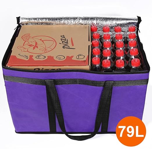 Bodaon 4-Pack Cooler Insulated Food Delivery Bag for Doordash/Uber Eats, XXX-Large Thermal Bags for Catering/Hot Pizza, Travel/Camping/Picnic Basket，Grocery Reusable Warmer Frozen, Purple-Black Edge