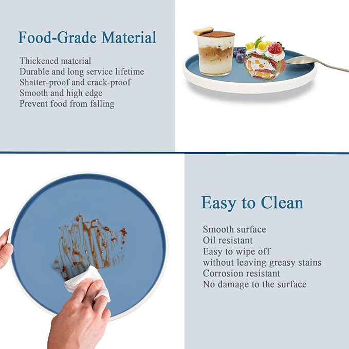 Decorative Serving Tray Round Food Tray Blue Coffee Table Tray Plastic Tray for Serving Food, Breakfast, Fruit, Snack, Drinks in Kitchen Living Room/Bedroom or Office