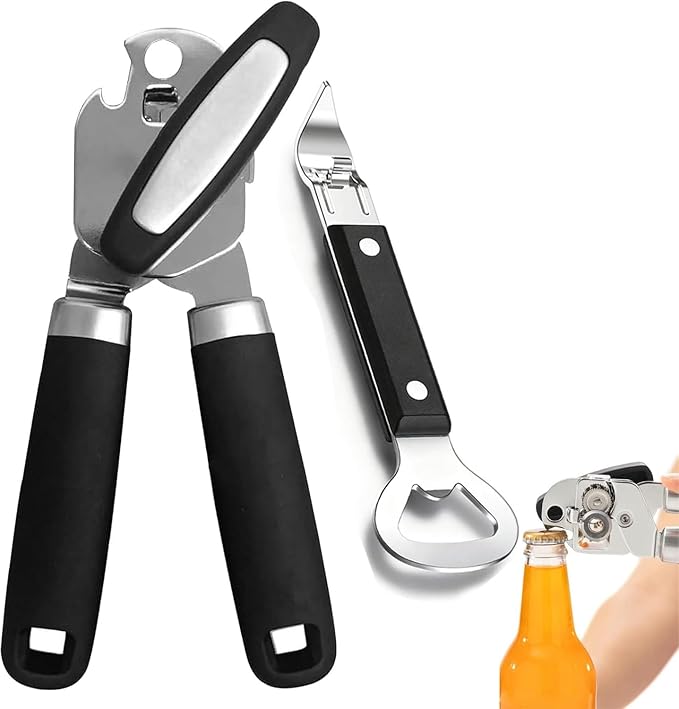 Can Opener Manual & Bottle Opener - Smooth Edge Manual Can Openers with Strong Magnet, Heavy Duty Stainless Steel Handheld Can Openers - Premium Kitchen Supplies Gadgets Tin Opener