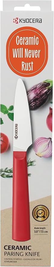 Kyocera INNOVATIONwhite 3" Ceramic Paring Knife - White Z212 Blade with Non-Slip Red Handle