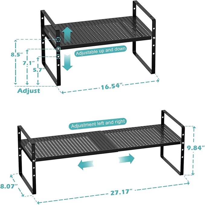 Cabinet Organizer Shelves,Expandable Spice Racks,Stackable Countertop Organizer,Adjustable Shelves for Under Sink,Storage Racks for Kitchen Bathroom Home Office,Black,3 Packs
