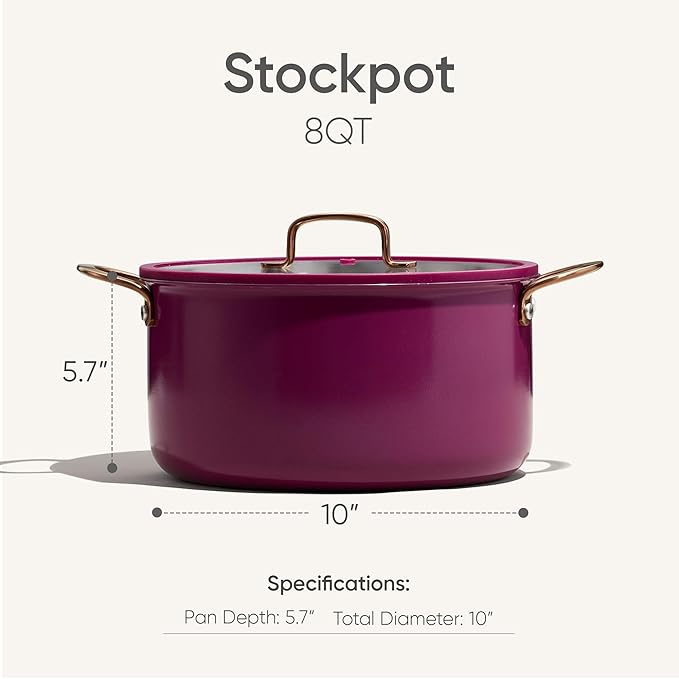 CAROTE 8QT Fully-Clad 3-Ply Stainless Steel Stockpot with Lid Small Kitchen Pot,Outer Ceramic Layer,Even Heating, Fits all stoves,Oven & Dishwasher Safe,Stay Cool Handle,Purple (PFAS/PFOA/PFOS Free)