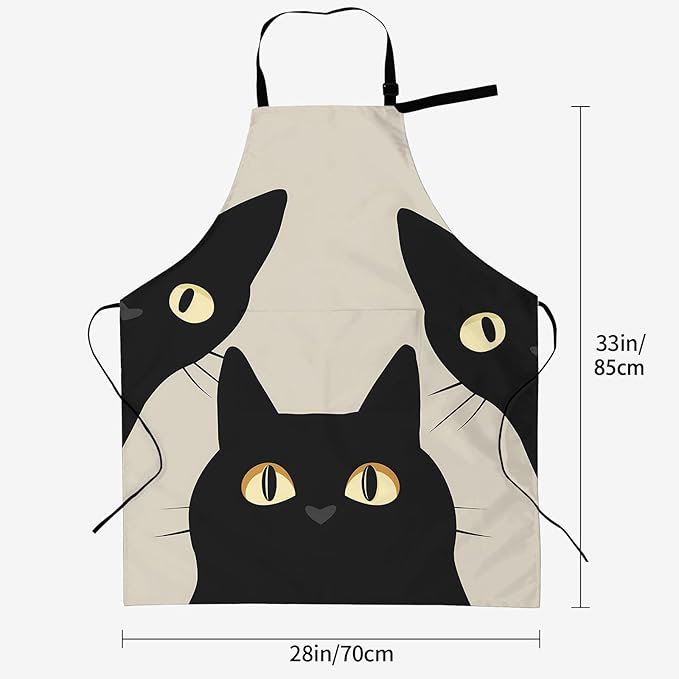 Funny Black Cat Apron for Women, 28x33in, Kitchen Chef Aprons with 2 Pockets, Polyester, Cat Apron for Cooking BBQ Baking Gardening Chef, Gifts for Mom Wife Dad