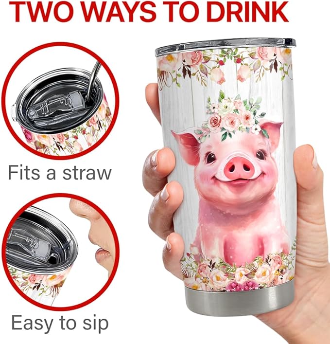 Pig Tumbler 20oz Stainless Steel Insulated Coffee Travel Mug Cup for Women Girls Pig Gifts for Birthday Christmas