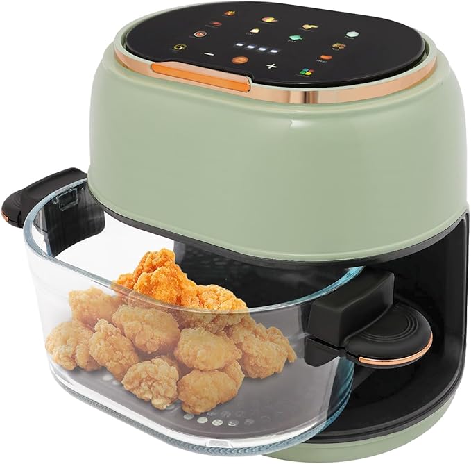 4.2 Quart Glass Air Fryer 1350W Air Fryer Glass with Touch Control & 176-374 ℉ Adjustable Temp & 120-Minute Timer & Baking Tray for French Fries Chicken Steak Wings Bread