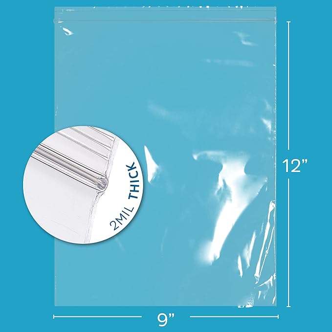GPI - 9" x 12" Zip Bags, 500 Count, 2 Mil, Clear Plastic Reclosable Zipper Poly Baggies, with Resealable Lock Seal. for A4 Letter Size Paper, Apparel, Clothing, Food, Home & Office Supplies.