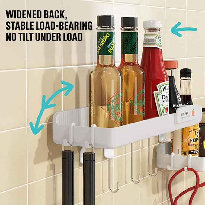 Spice Rack Organizer with Hook, Wall Mounted Spice Shelf Storage Holder, Seasoning Rack for Kitchen Organization and Storage (White, 2 Pack)