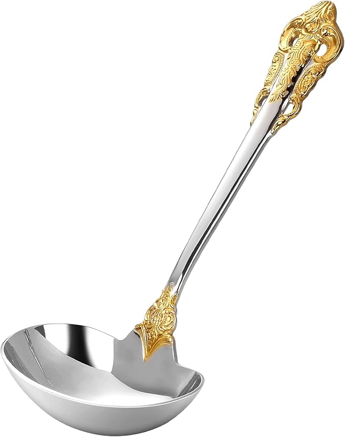 KEAWELL Luxury Gravy Ladle, 18/10 Stainless Steel, Gold Accent, Small Gravy Spoon for Home. Solid and Sturdy, Dishwasher Safe… (2)