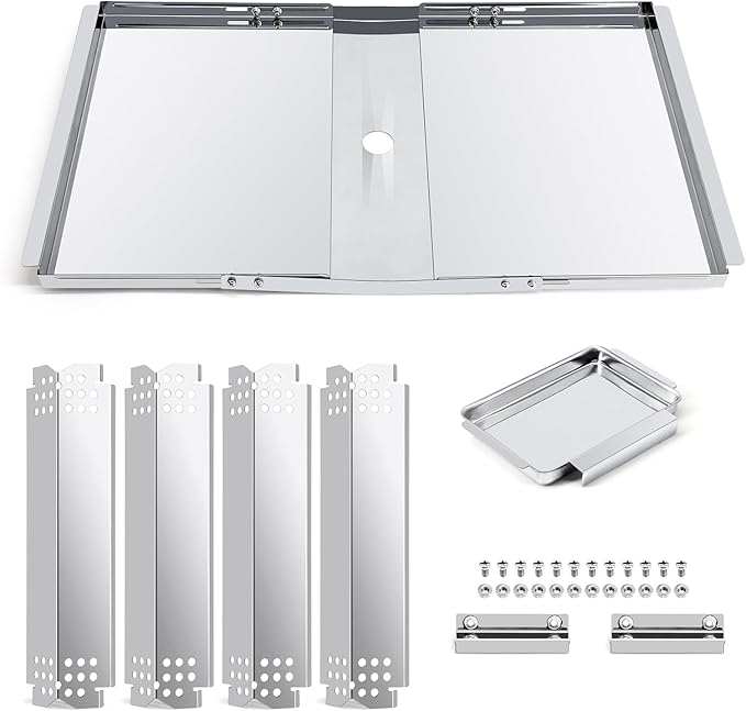 Criditpid Grill Replacement Parts for Nexgrill 4 Burner 720-0830H, Nexgrill 720-0888, Adjustable 24" - 30" Grease Tray Drip Pans & Grill Heat Plate Shield Kit for Home Depot Nexgrill Parts.