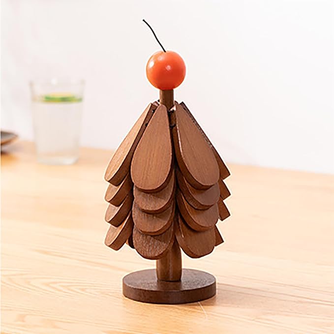 Wooden Trivets for Hot Dishes for RestaurantHot Dish Coaster with Tree-Shaped Wood Collapsible Hot Pad Trivet Tree(4 Piece-Walnut)