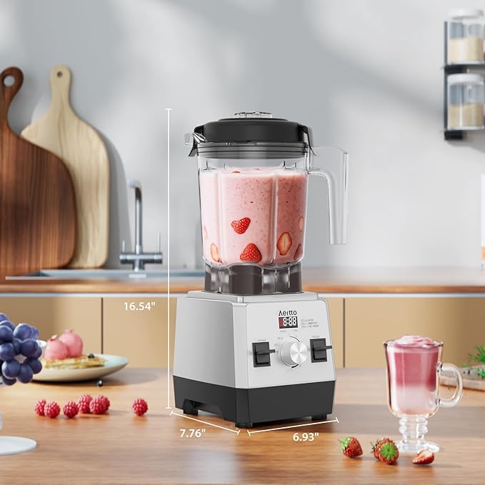 Aeitto Blenders for Kitchen with 68Oz. Large Capacity, 1800W Max Power Smoothie blender, 3 Preset Programs & 7 Speeds, Professional Countertop Blender for Smoothies, Frozen Drinks, Generation1 Silver