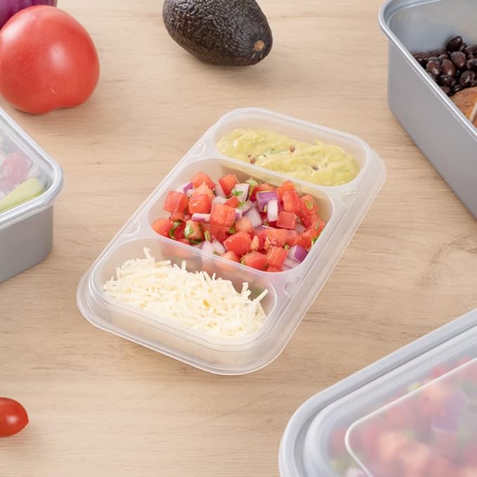 Restaurantware TRAYS ONLY: Futura 15.2 Ounce Trays For Containers, 100 Microwavable Trays For 24, 34, & 44 Ounce Containers - Containers Sold Separately, 3 Compartments, Clear Plastic Food Trays