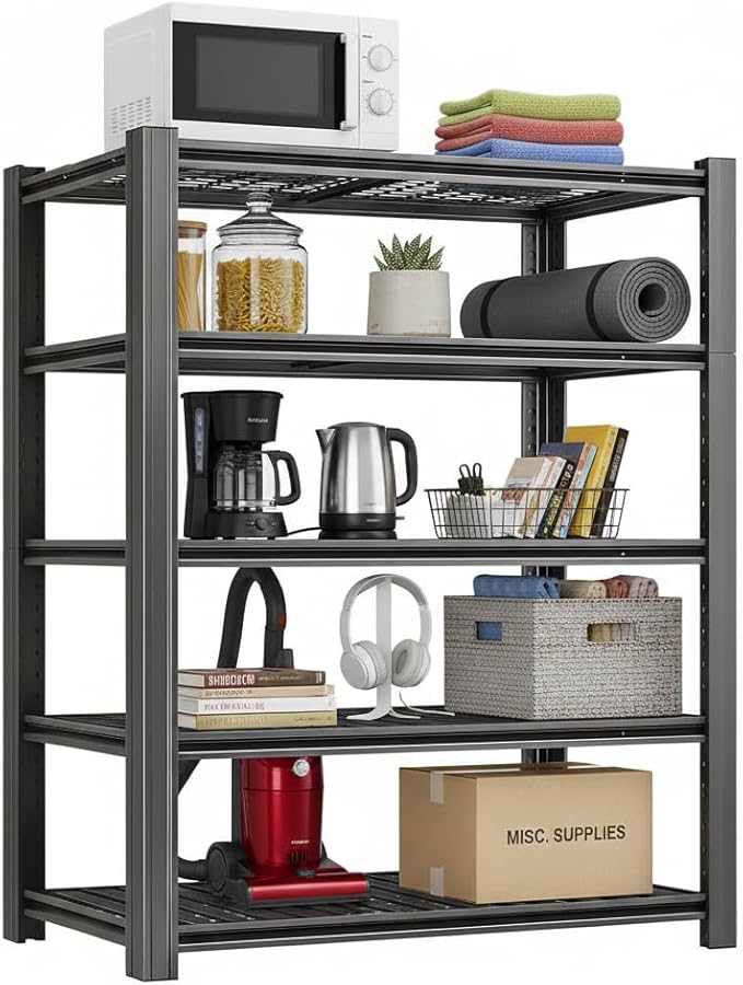 Storage Shelving Unit Heavy Duty Garage Shelves Metal Organizer Utility Rack for Kitchen Pantry Basement Pantry Warehouse Laundry Black 5-Tier 84" H x 55" W x 23.7" D 3000LBS