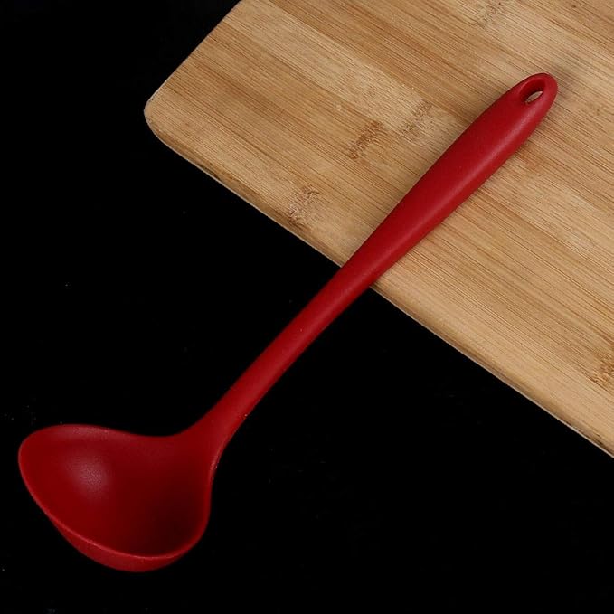 uxcell Silicone Soup Ladle Spoon 11.6 Inch Length Heat Resistant to 450°F One Piece Design Restaurant Kitchen Cooking Utensil for Serving Soup Red