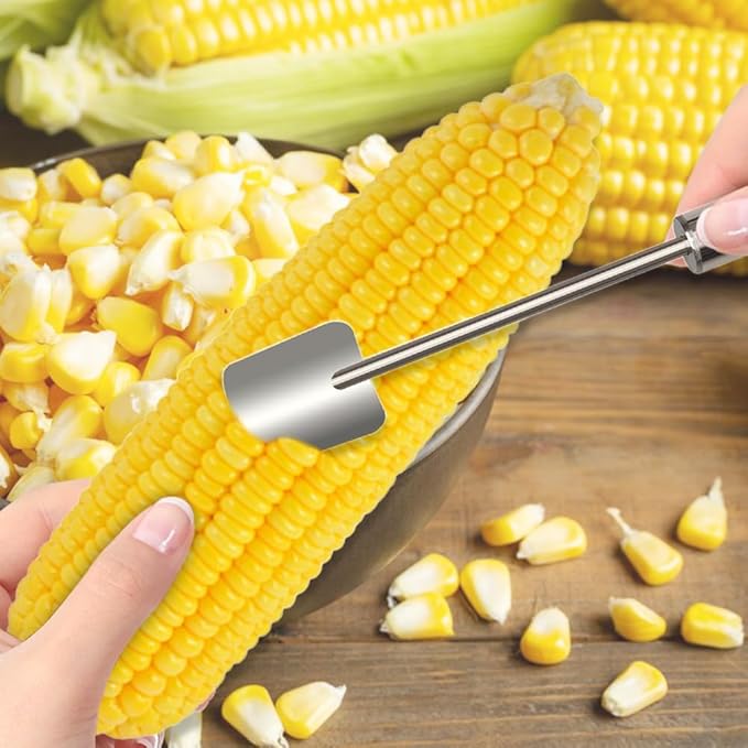 Corn Peeler for Corn on The Cob Stripper Tool, 2025 New Long Handle Stainless Steel Corn Stripper Tool, Quick Corn Kernel Remover Tools for Kitchen Use (2PCS)